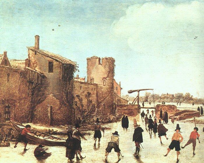 Esaias Van de Velde Skaters on the Moat by the Walls oil painting picture